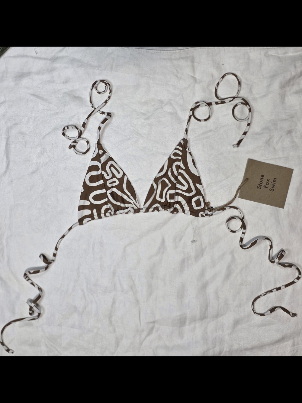 NWT Stone Fox Swim Triangle Bikini Top Rawhide Swirl Brown White XS